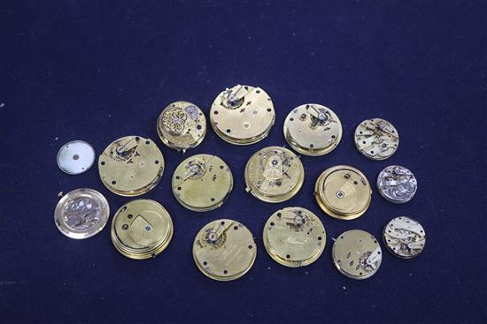 Sixteen pocket watch movements, verge movement etc